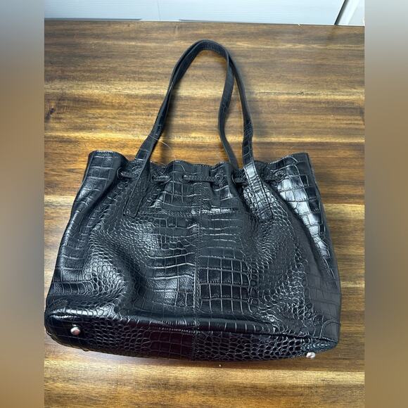 NWT Patricia Nash 10th Anniversary Blck Croc Soft Leather Drawstring Witney Tote - Picture 2 of 11